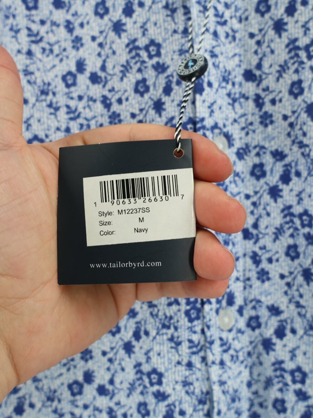 NWT TailorByrd Shirt Men's Medium Blue Floral Short Sleeve Button Up Cotton - Picture 6 of 12